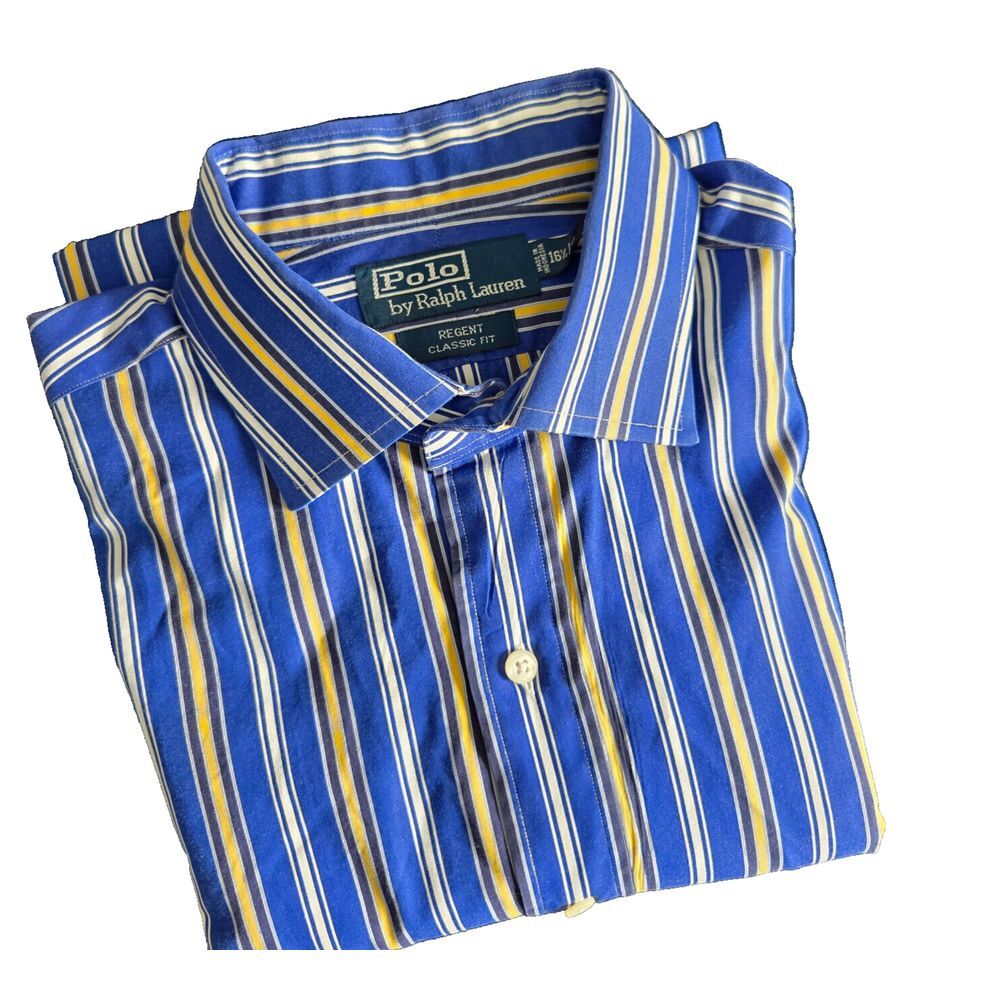 Polo Ralph Lauren Regent Classic Shirt Size 16 1/2 Large Blue Stripe‎ Button Up